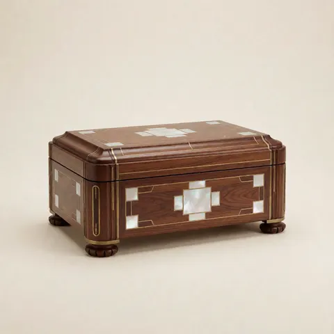 صندوق خشبي مطعم بالصدف آرت ديكو — بني جوزي