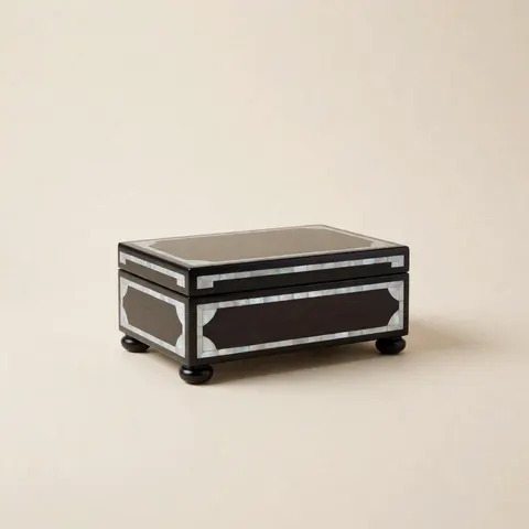 صندوق خشبي مطعم بالصدف معاصر — أسود فاحم