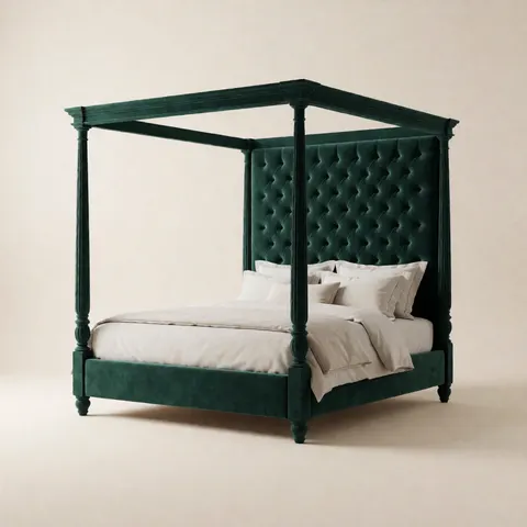 سرير كلاسيكي بأعمدة نيو كلاسيك — أخضر زمردي