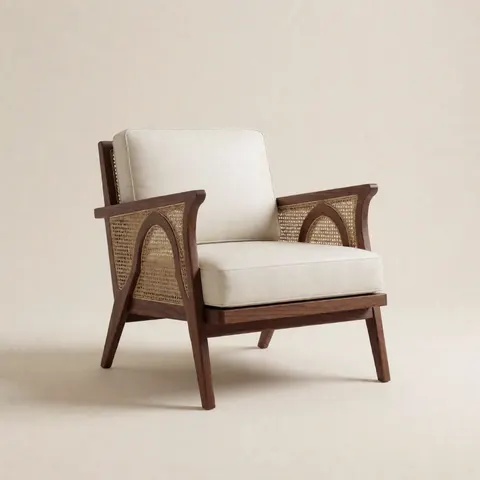 كرسي قراءة هندسي عربي معاصر — أبيض عاجي