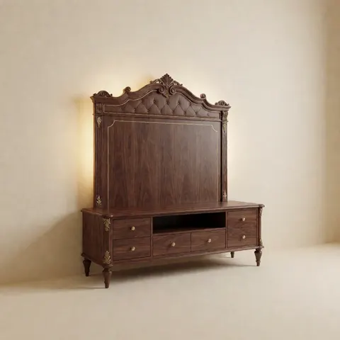 وحدة تلفاز بإضاءة خلفية ومكان للساوندبار كلاسيكي فاخر — بني جوزي